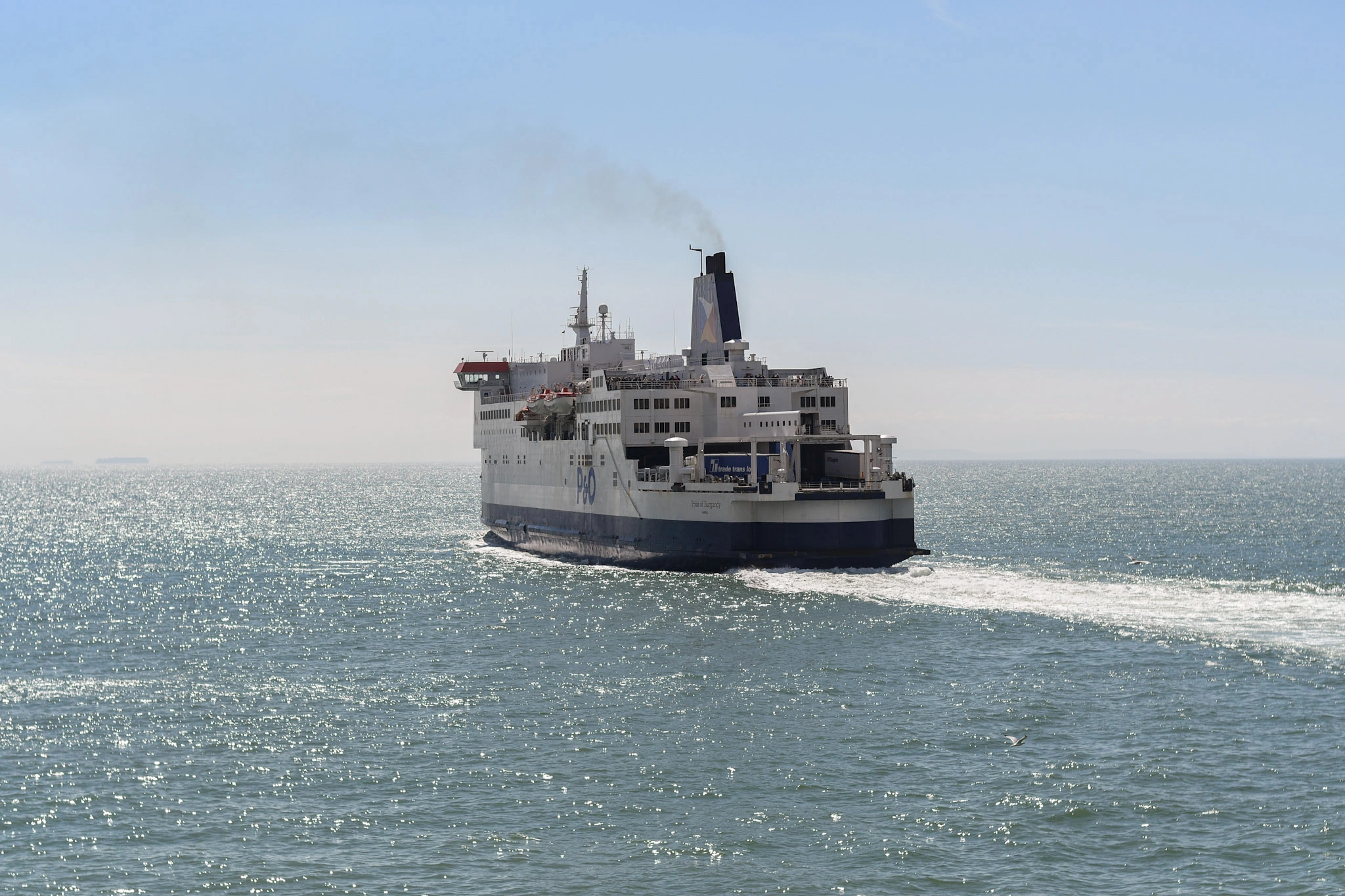 P&O ferry sailing across open water on the North Sea crossing